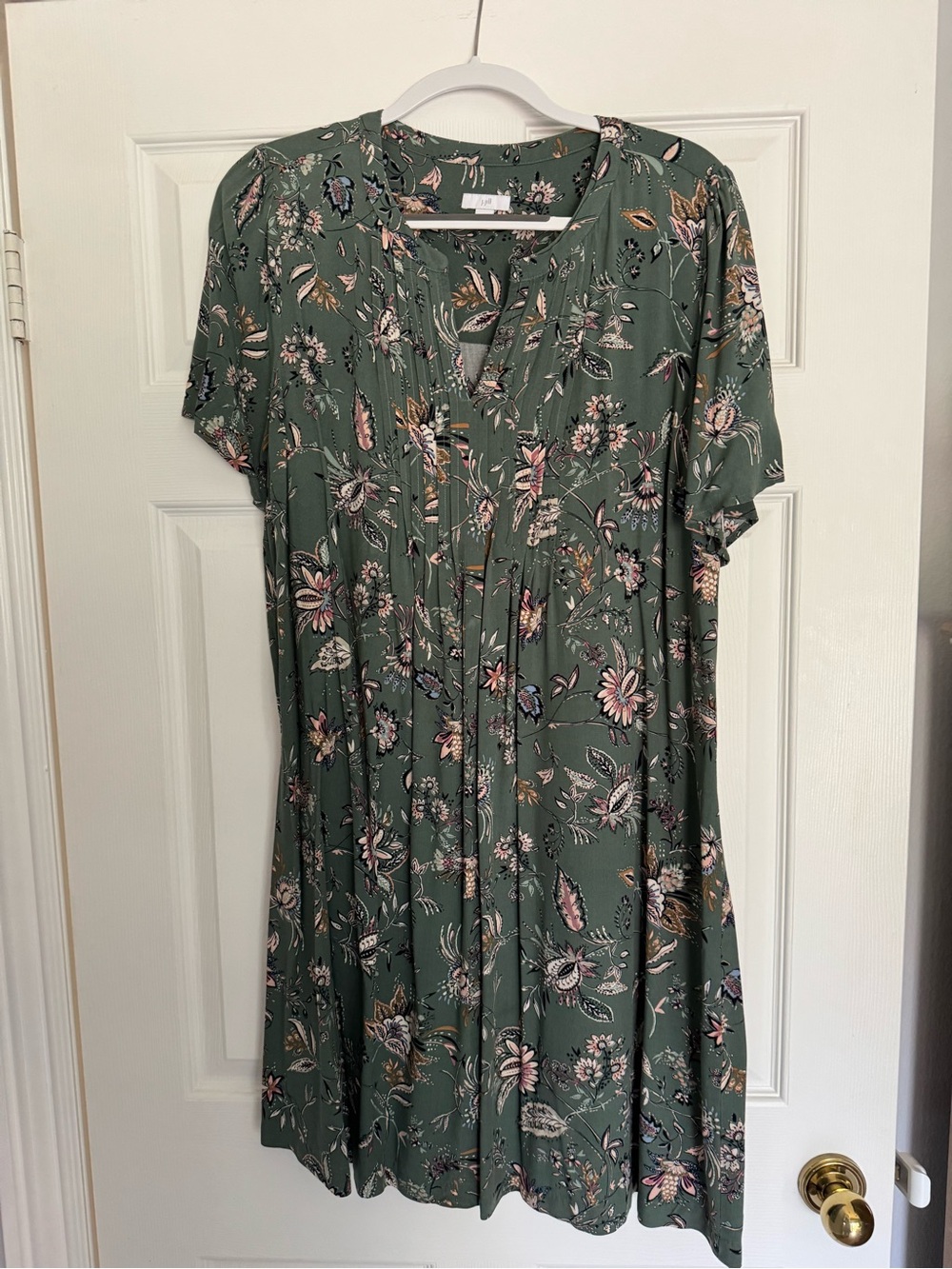 J. Jill Green Floral Short Sleeve Swing Dress